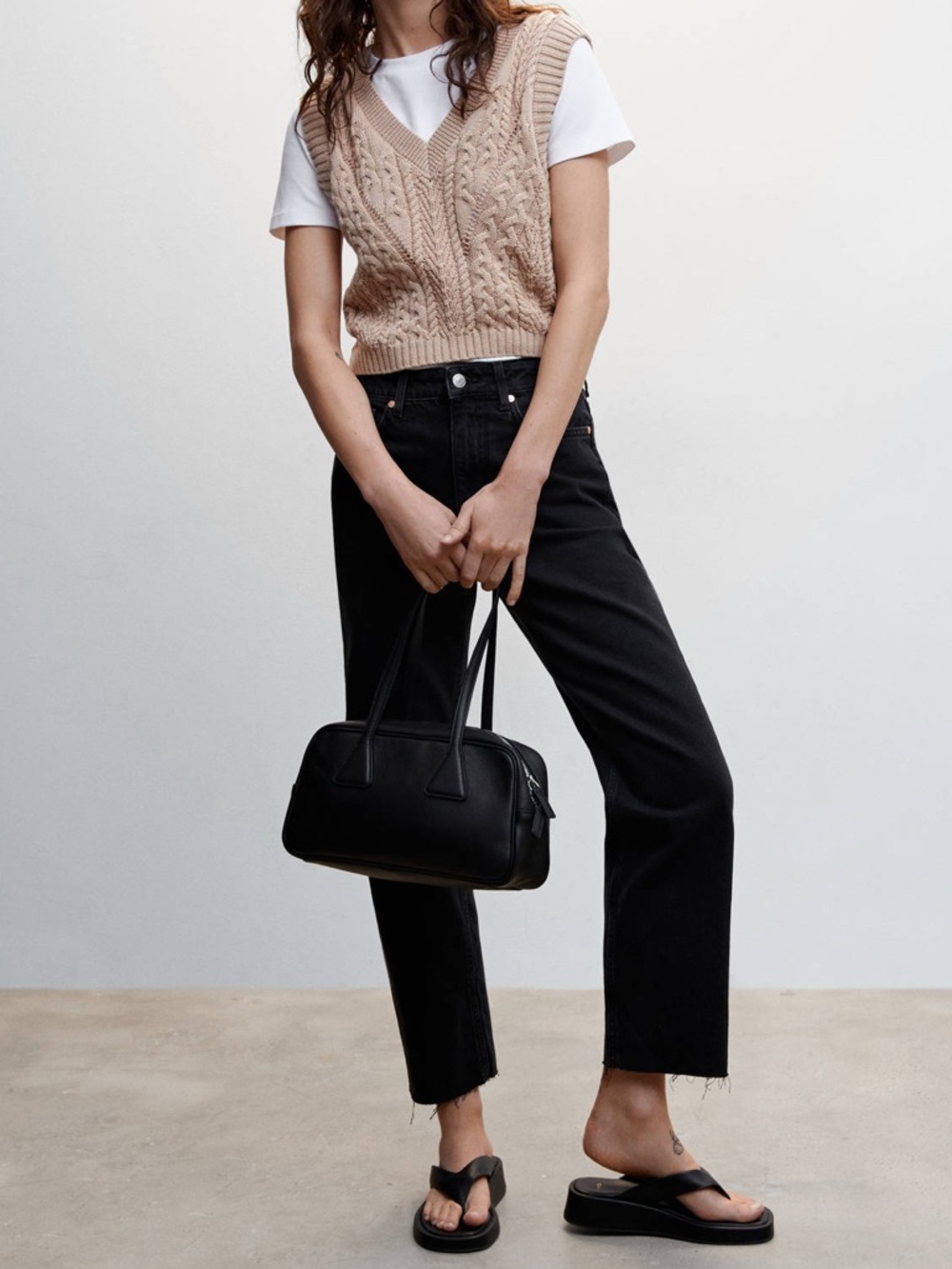 {Mango} "Havana" Black Button Fly High Rise Straight Leg Raw Hem Stretch Jeans